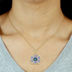 Blue Topaz Enamel Pendant With Diamonds In 14k Yellow Gold