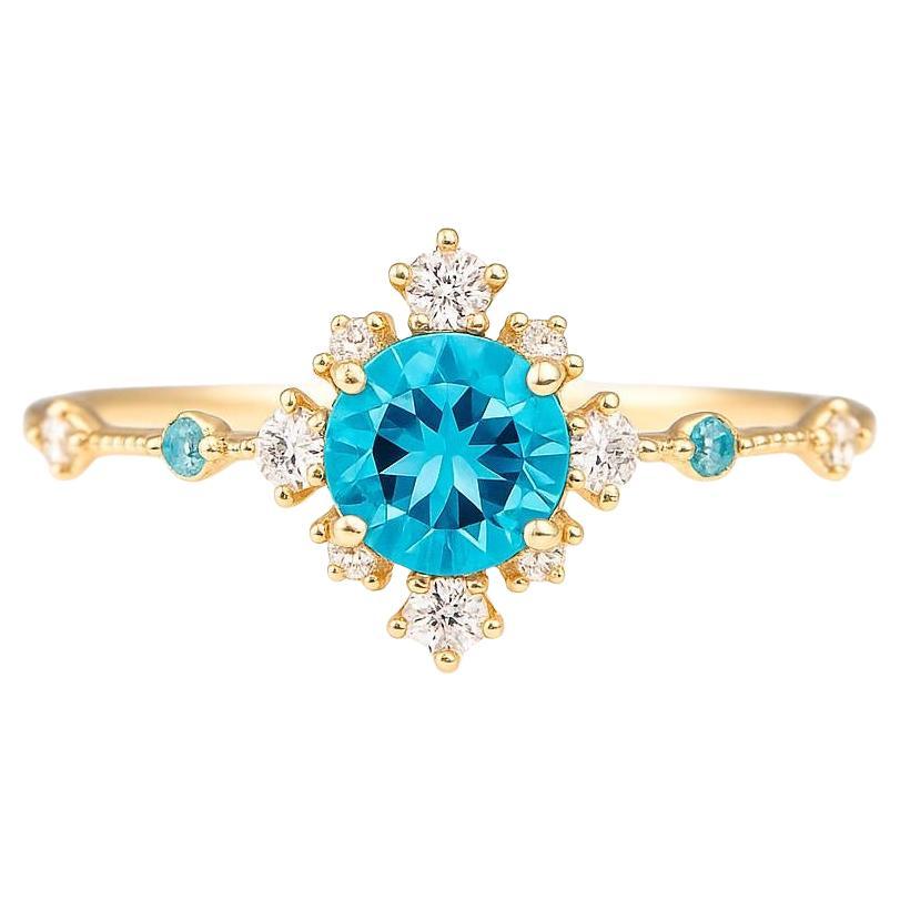 Bague de fiançailles en or 14 k, topaze bleue