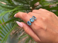 Blauer Topas Facettierter Unisex Ring mit drei Steinen für Ihn in 925 Silber