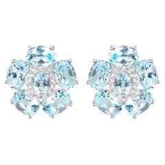 Boucles d'oreilles en argent plaqué or blanc 18 carats avec topaze bleue et topaze blanche 10,5 carats