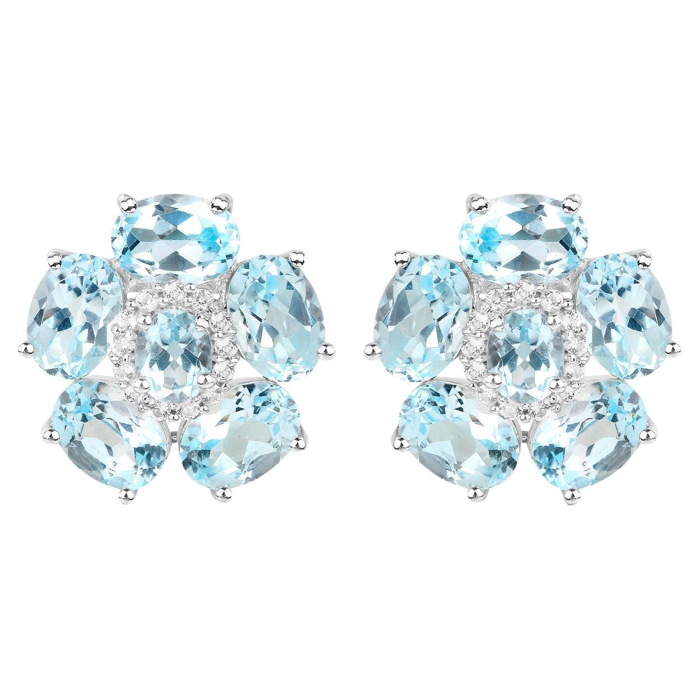 Orecchini floreali di topazio blu Topazio bianco 10,5 carati Argento placcato oro bianco 18K