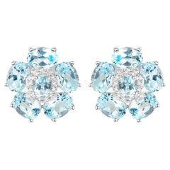 Boucles d'oreilles en argent plaqué or blanc 18 carats avec topaze bleue et topaze blanche 10,5 carats