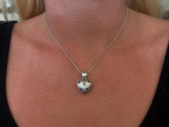 Collar Corazón 3D Tachonado Flor Topacio Azul Oro Blanco 14k