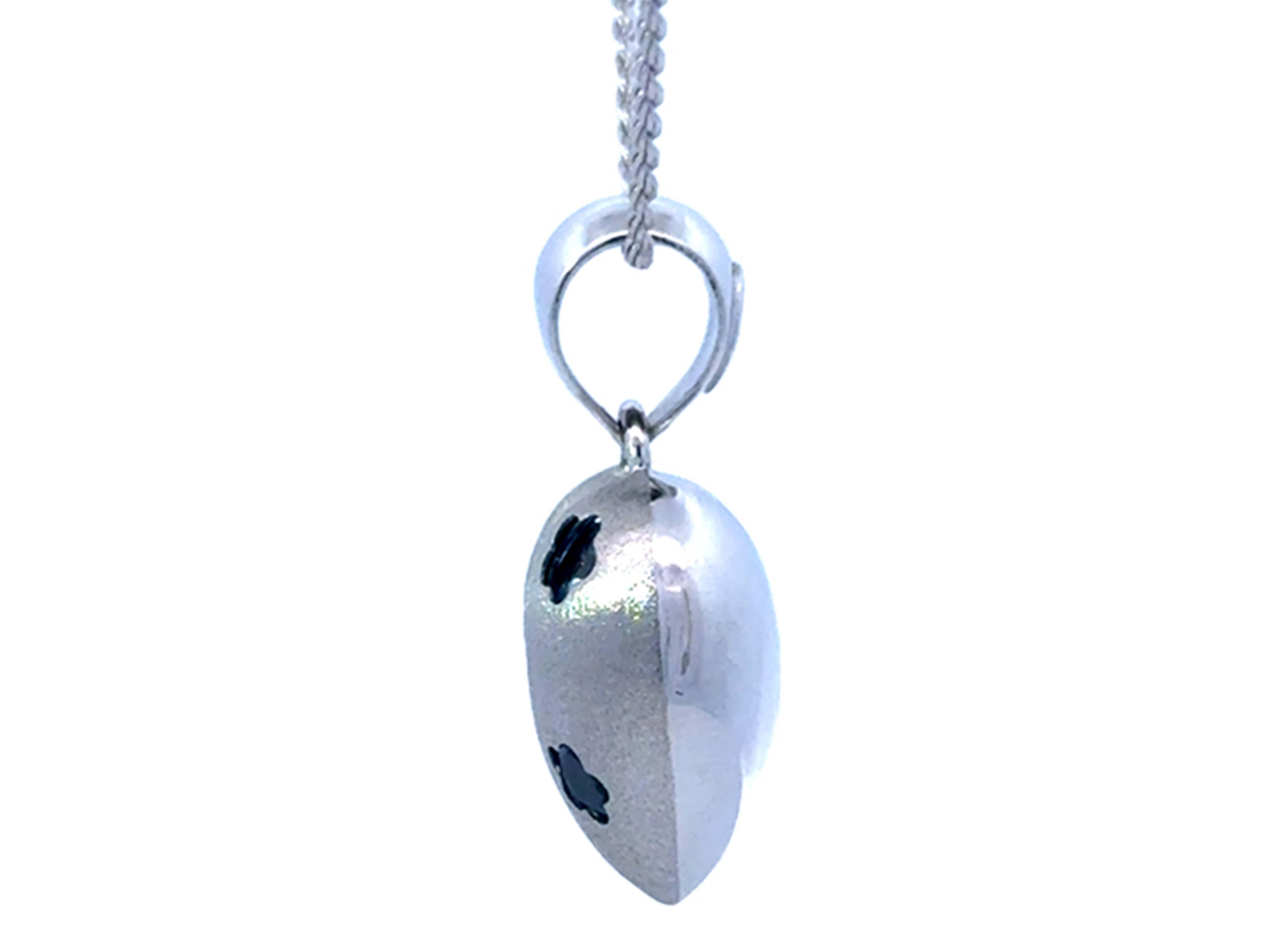 Women's Blue Topaz Flower Studded 3D Heart Necklace 14k White Gold For Sale
