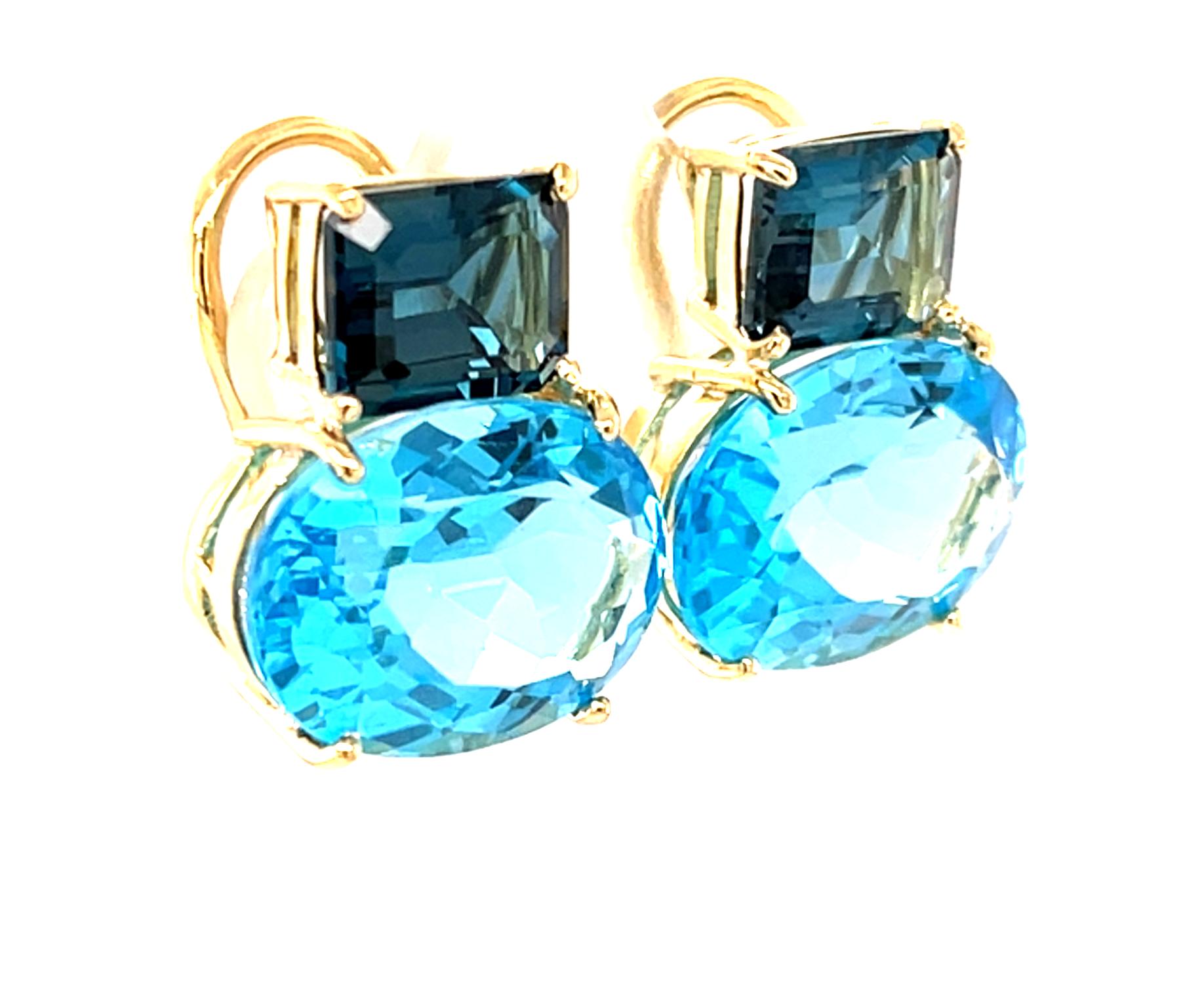 Artisan Boucles d'oreilles à pince en or jaune 18 carats, Topaze bleue, 28.49 carats total en vente