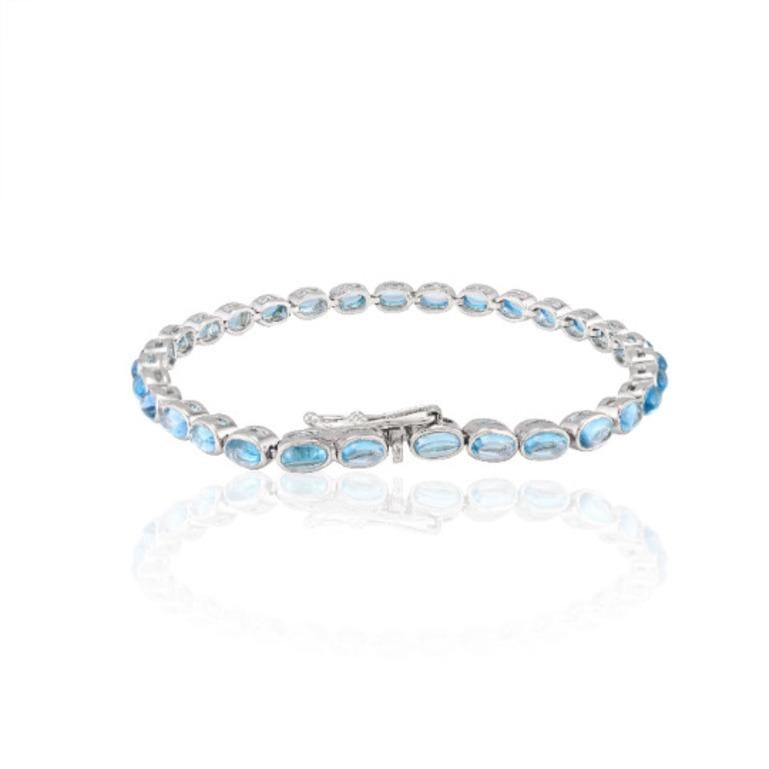Modern Blue Topaz Gemstone Bracelet in Sterling Silver December Birthstone Bracelet For Sale