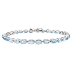 Blue Topaz Gemstone Bracelet in Sterling Silver December Birthstone Bracelet