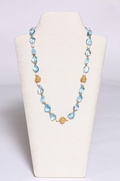Blue Topaz, Gold Bead and Freshwater Pearl Necklace