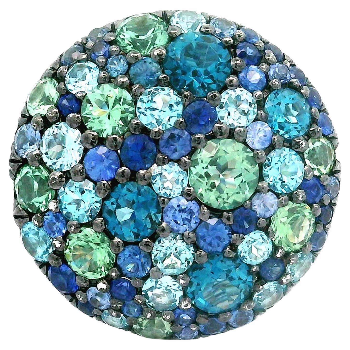 Blue Topaz Green Sapphire Diamond 18k White Gold Ring