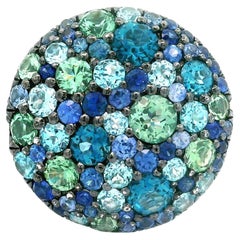 Blue Topaz Green Sapphire Diamond 18k White Gold Ring