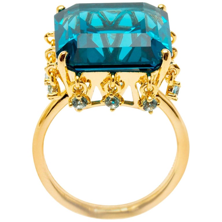Ammanii Blue Topaz Statement Vermeil Gold Cocktail Ring For Sale at 1stDibs