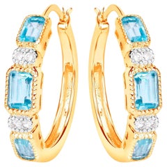 Boucles d'oreilles Topaze Bleue 2.65 Carats Argent Plaqué Or
