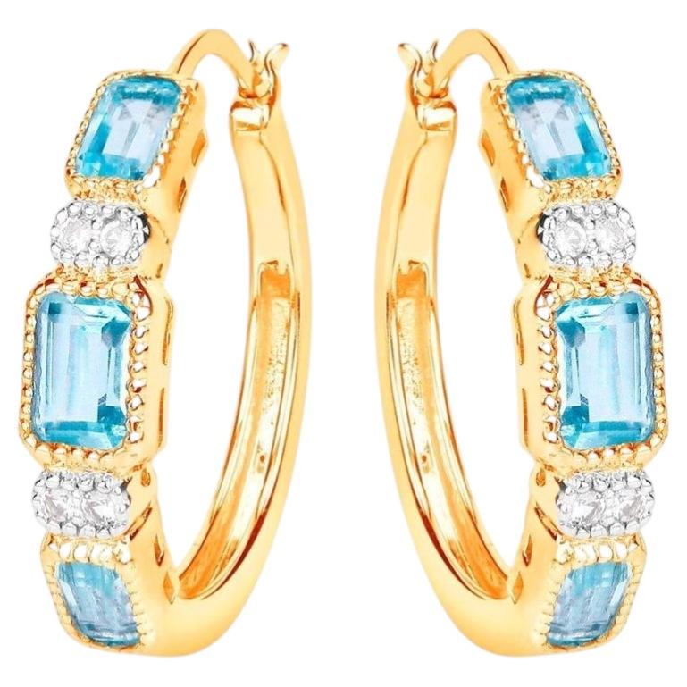 Orecchini a cerchio in topazio blu 2.65 carati placcati in oro A. Silver