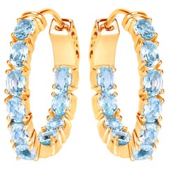 Blue Topaz Hoop Earrings 3.78 Carats Gold Plated Silver