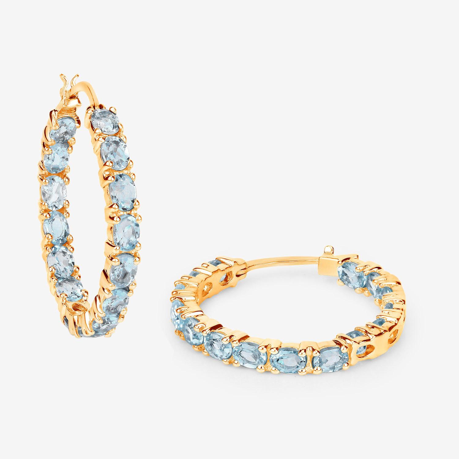Orecchini a cerchio in topazio blu 5,7 carati placcati in oro giallo 14K A. Silver In condizioni Nuovo in vendita a Aliso Viejo, CA