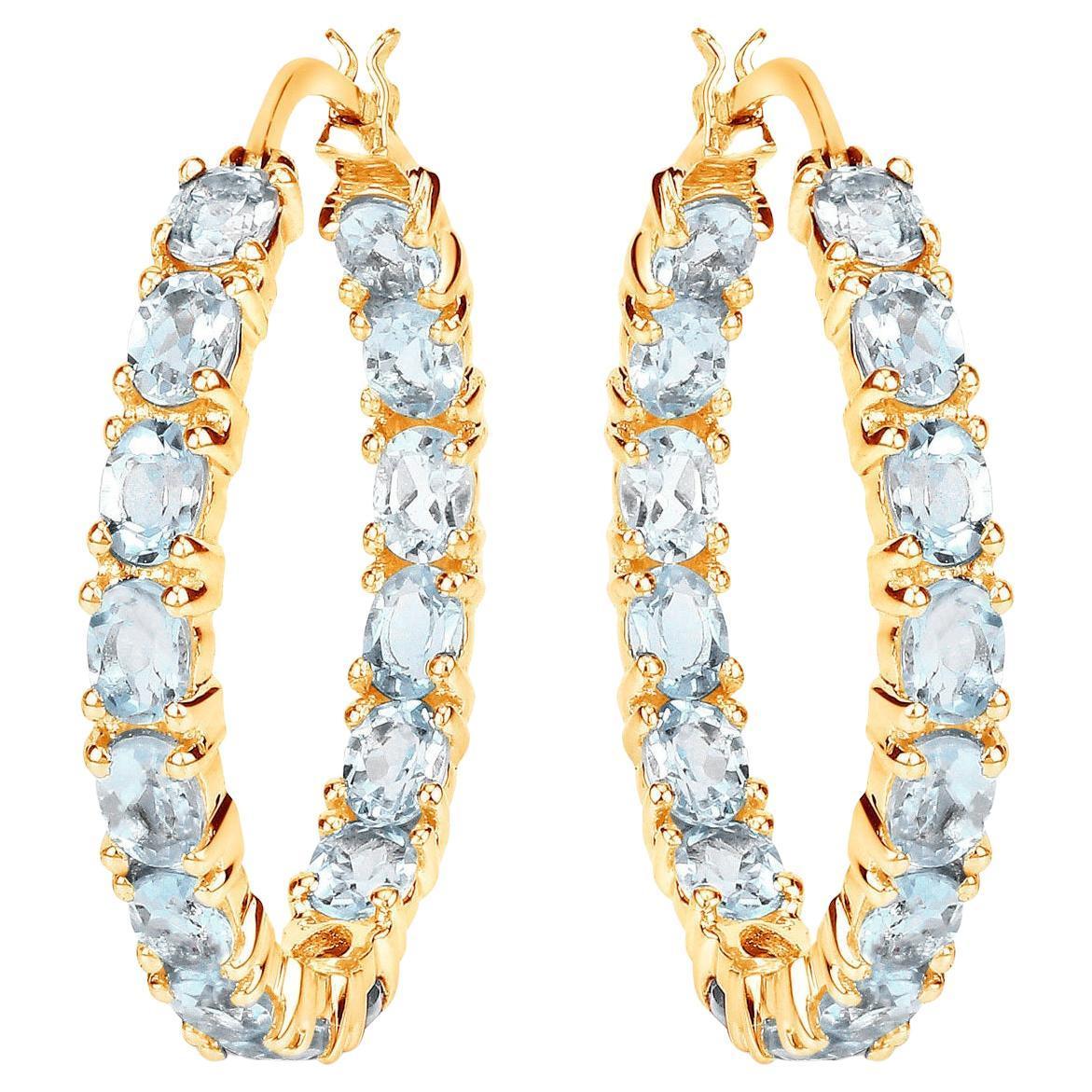 Blauer Topas Creolen 5,7 Karat 14K Gelbgold vergoldetes Silber Damen im Angebot