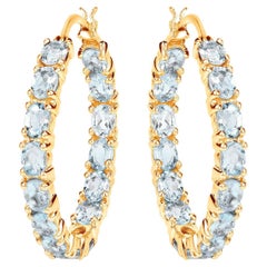 Blue Topaz Hoop Earrings 5.7 Carats 14K Yellow Gold Plated Silver