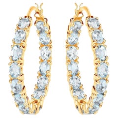 Blue Topaz Hoop Earrings 5.7 Carats 14K Yellow Gold Plated Silver