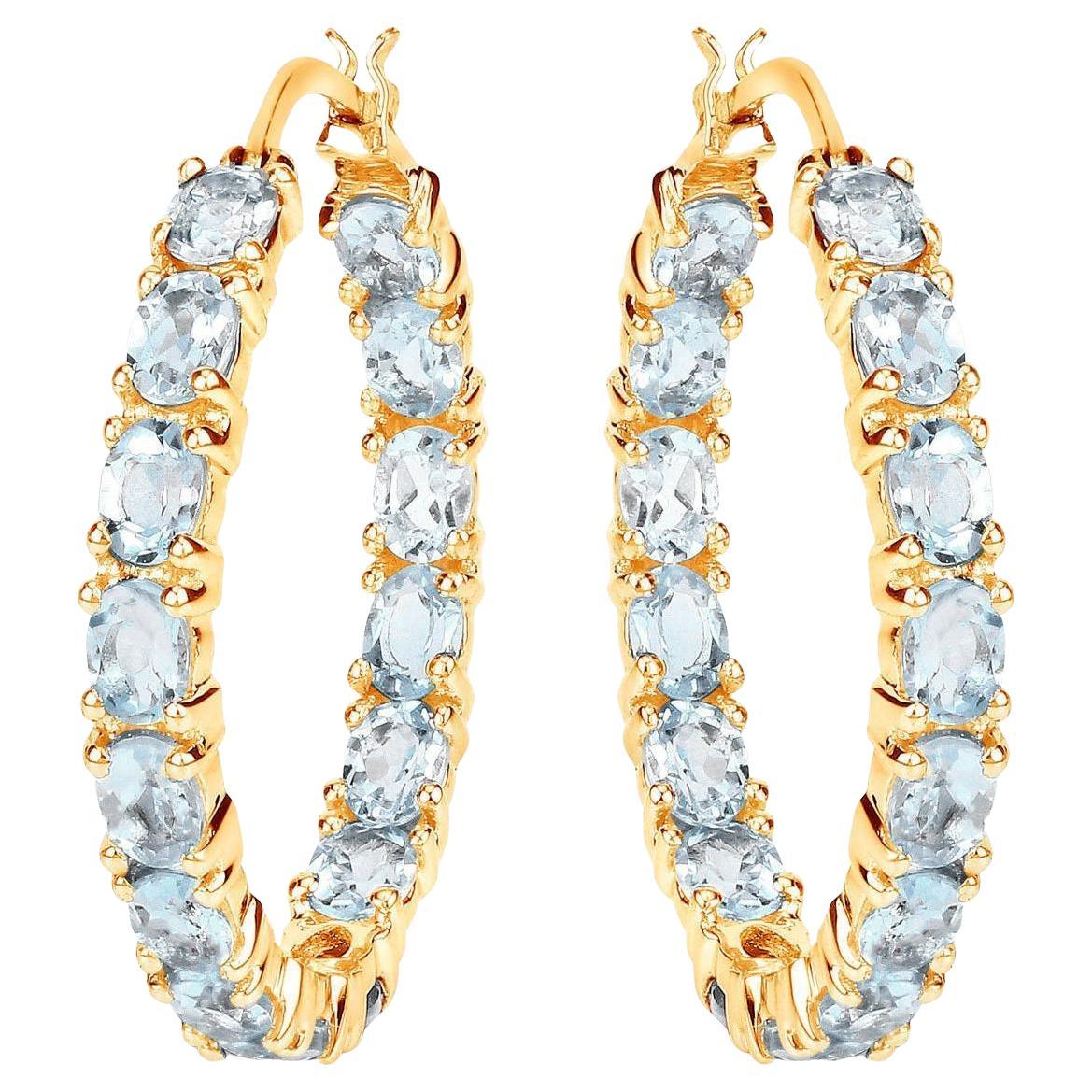 Orecchini a cerchio in topazio blu 5,7 carati placcati in oro giallo 14K A. Silver