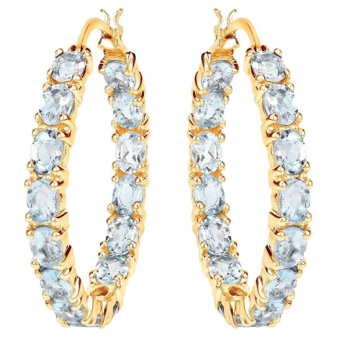 Orecchini a cerchio in topazio blu 5,7 carati placcati in oro giallo 14K A. Silver in vendita
