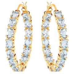 Blue Topaz Hoop Earrings 5.7 Carats 14K Yellow Gold Plated Silver