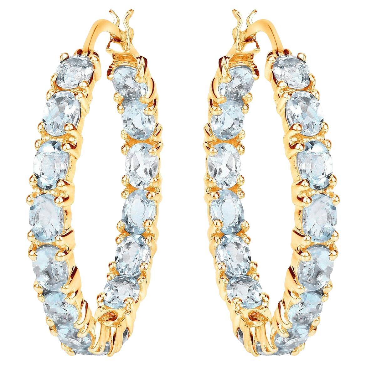 Orecchini a cerchio in topazio blu 5,7 carati placcati in oro giallo 14K A. Silver in vendita