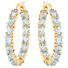 Blue Topaz Hoop Earrings 5.7 Carats 14K Yellow Gold Plated Silver
