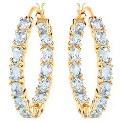 Blue Topaz Hoop Earrings 5.7 Carats 14K Yellow Gold Plated Silver