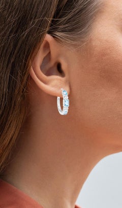 Blue Topaz Hoop Earrings With White Topaz 2.6 Carats Sterling Silver