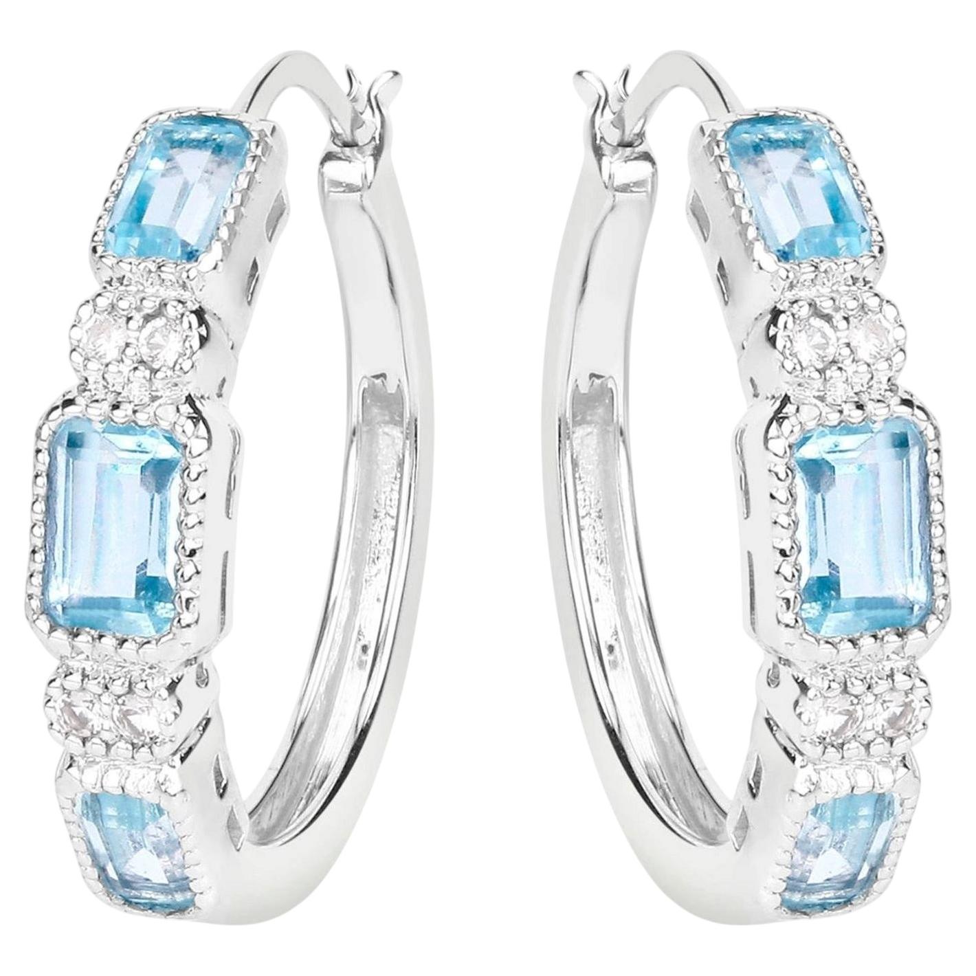 Orecchini a cerchio con topazio blu e topazio bianco da 2,6 carati A. Silver