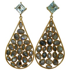 Blue Topaz Labradorite 14K Gold Plated on 925 Sterling Silver Earrings