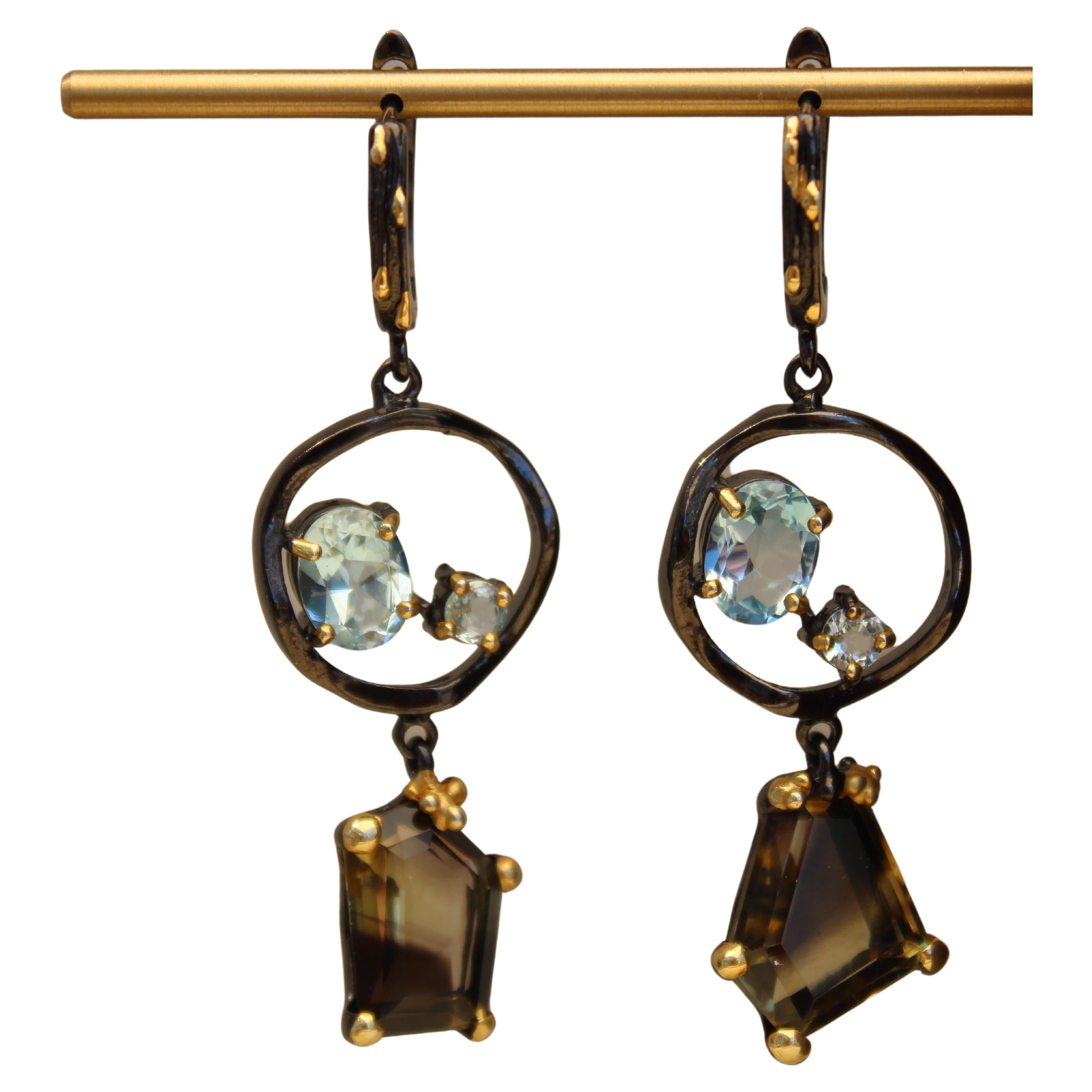 Blue Topaz & Lemon Quartz Drop Earrings For Sale