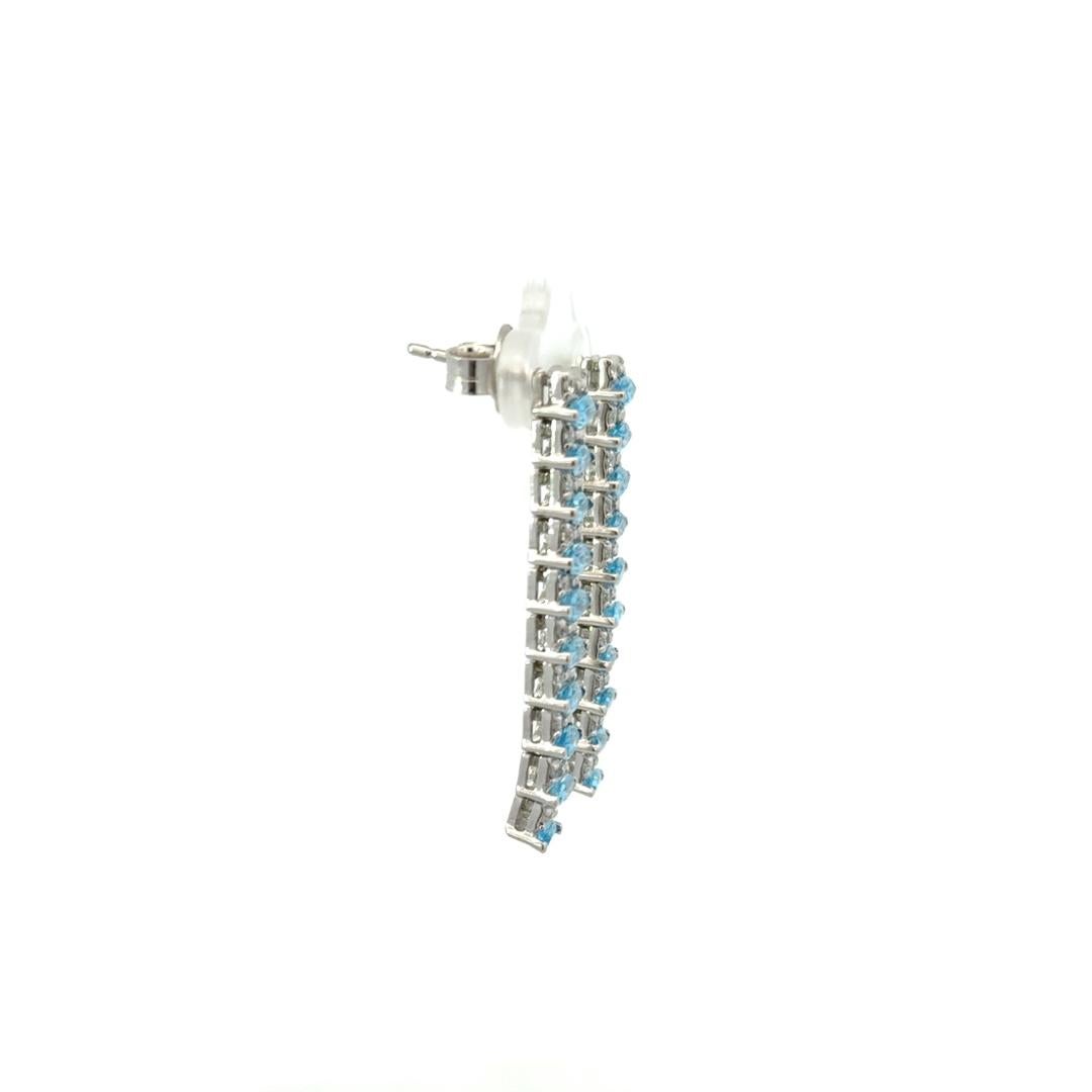 Blue Topaz Long Dangle Push Back Earrings in Sterling Silver for Wedding Gift For Sale 3