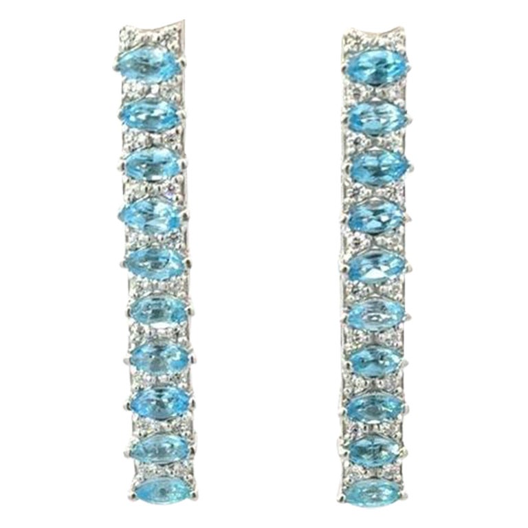 Pendientes Colgantes Largos de Topacio Azul en Plata de Ley para Regalo de Boda en venta