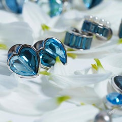 Priyashi Nahata Blue Topaz Love Stud Earring in 18 Karat White Gold