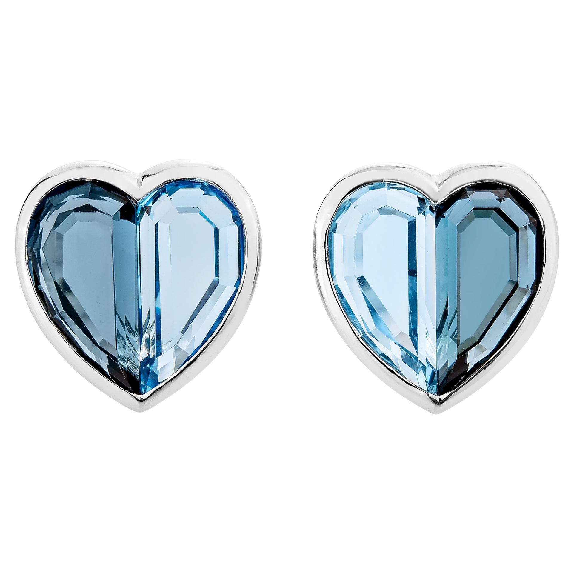 Priyashi Nahata Blue Topaz Love Stud Earring in 18 Karat White Gold