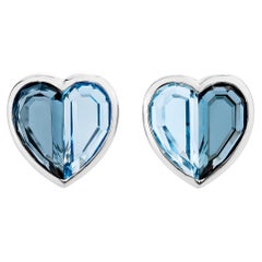 Blue Topaz Love Stud Earring in 18 Karat White Gold