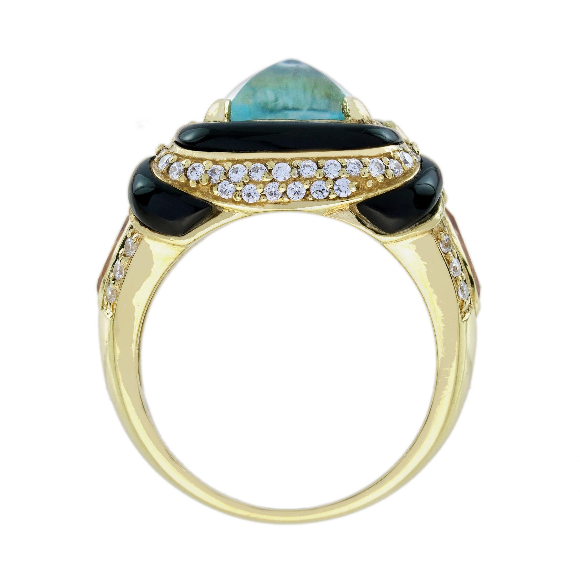  Bague cocktail de style ancien en or jaune 14 carats avec topaze bleue et plusieurs pierres précieuses Pour femmes 