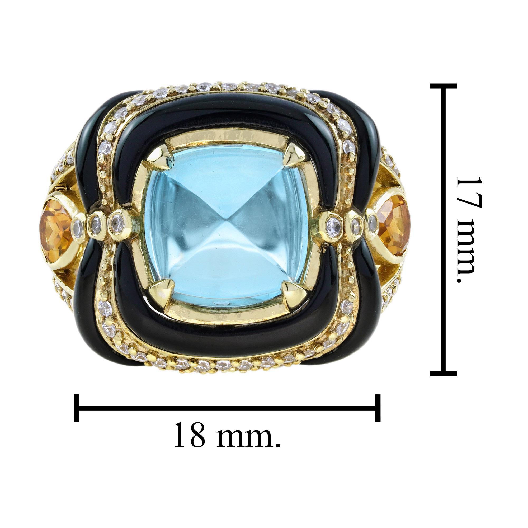 Bague cocktail de style ancien en or jaune 14 carats avec topaze bleue et plusieurs pierres précieuses 1