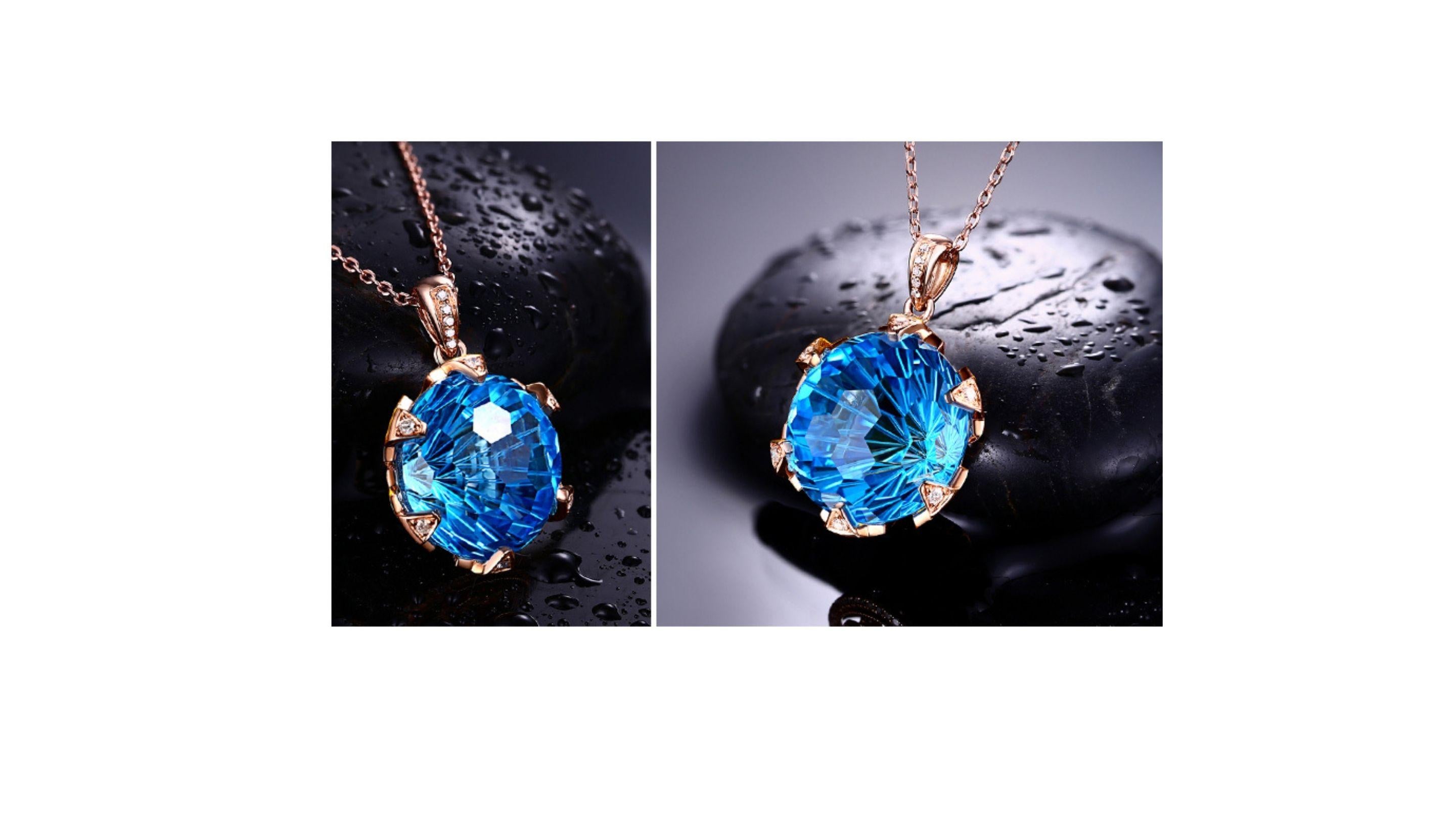 Contemporary Blue Topaz Necklace 18k Rose Gold For Sale