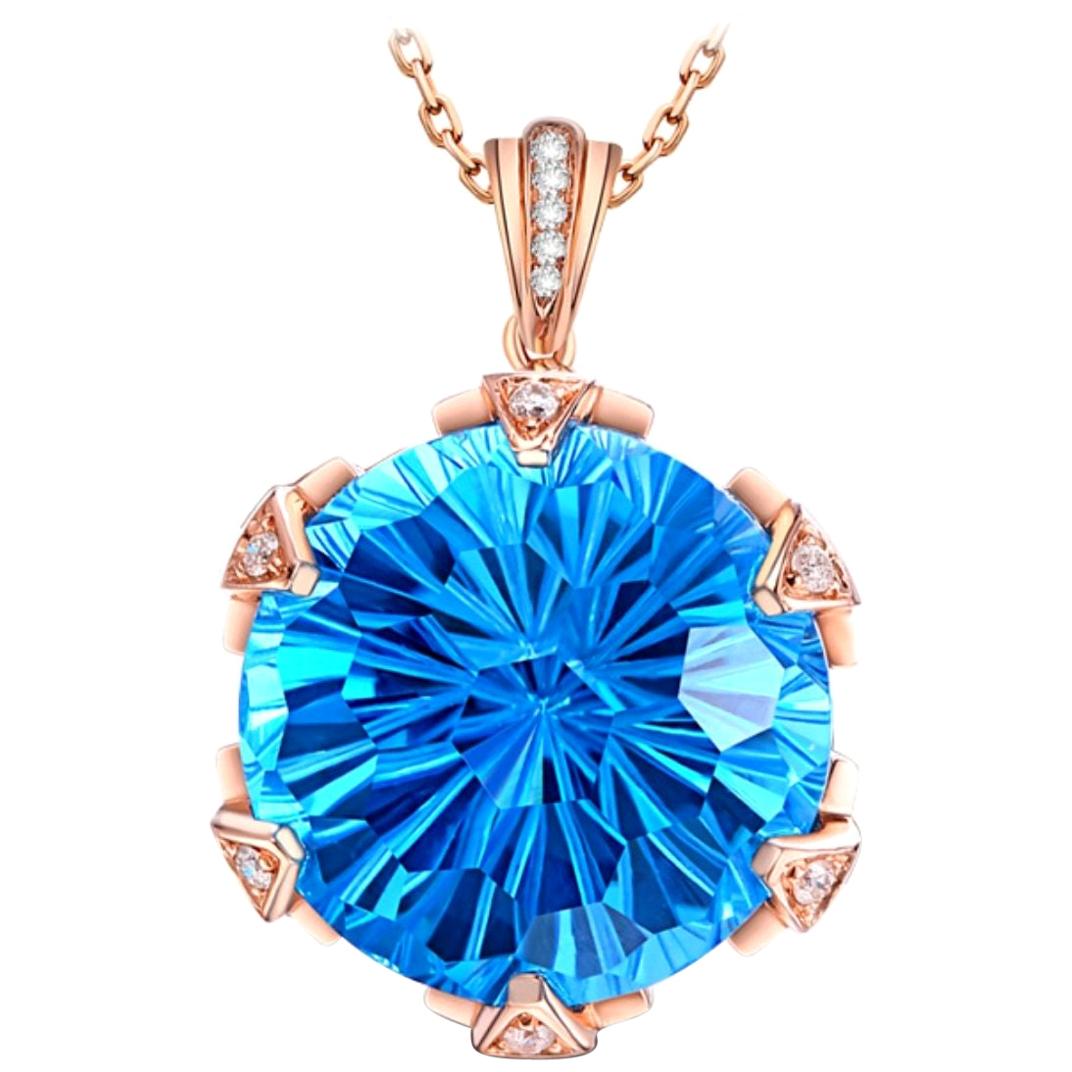 Blue Topaz Necklace 18k Rose Gold For Sale