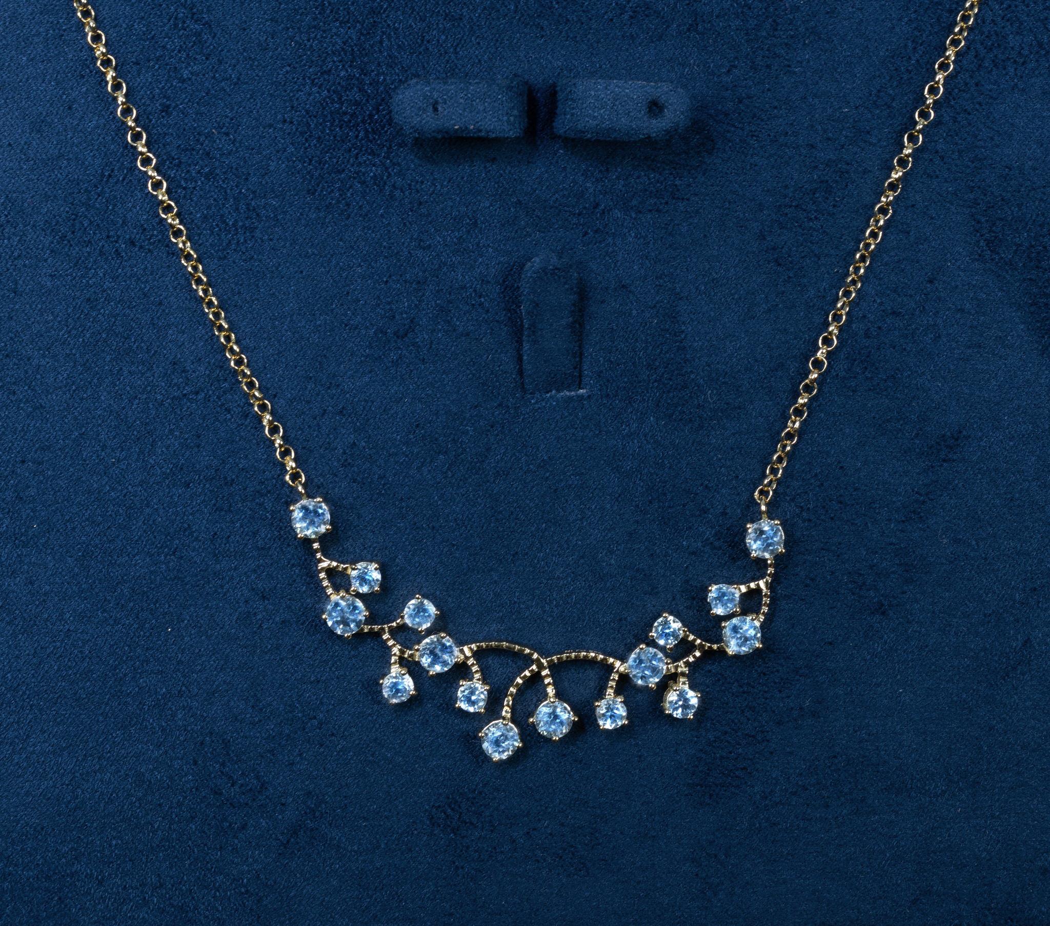 Modern Blue Topaz Necklace 7.35 Carats 18K Yellow Gold Plated Sterling Silver For Sale