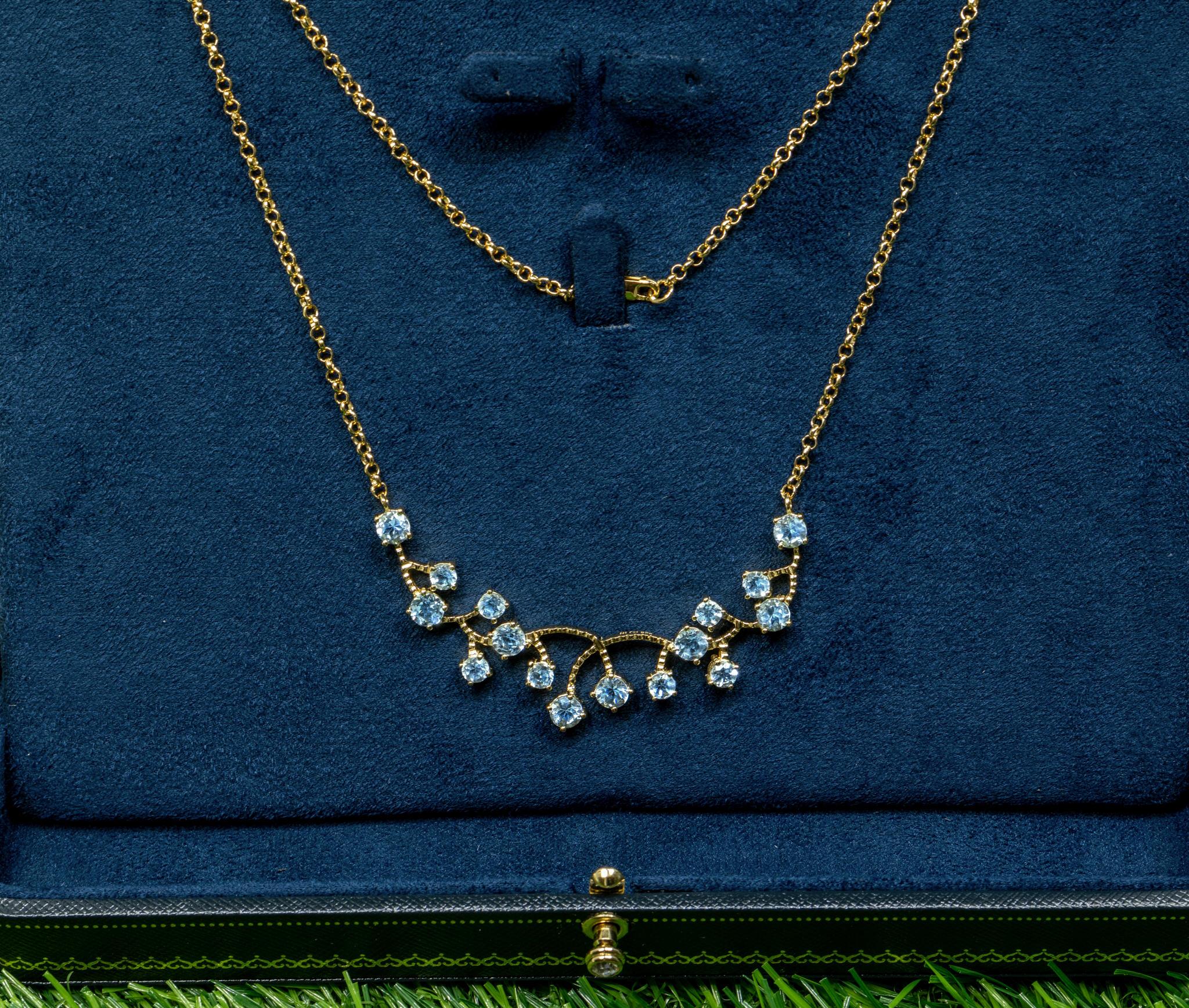 Blue Topaz Necklace 7.35 Carats 18K Yellow Gold Plated Sterling Silver In Excellent Condition For Sale In Aliso Viejo, CA