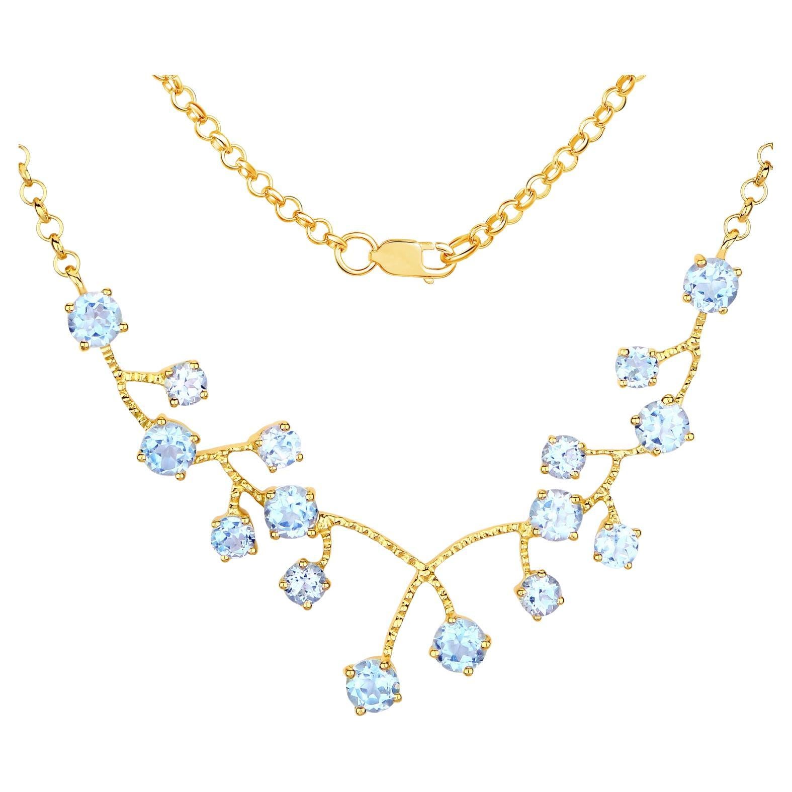 Blue Topaz Necklace 7.35 Carats 18K Yellow Gold Plated Sterling Silver For Sale