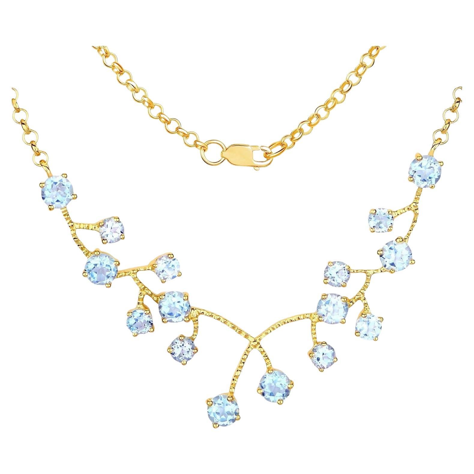 Collana di topazio blu 7,35 carati placcata oro giallo 18 carati A. Silver in vendita