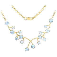 Collana di topazio blu 7,35 carati placcata oro giallo 18 carati A. Silver