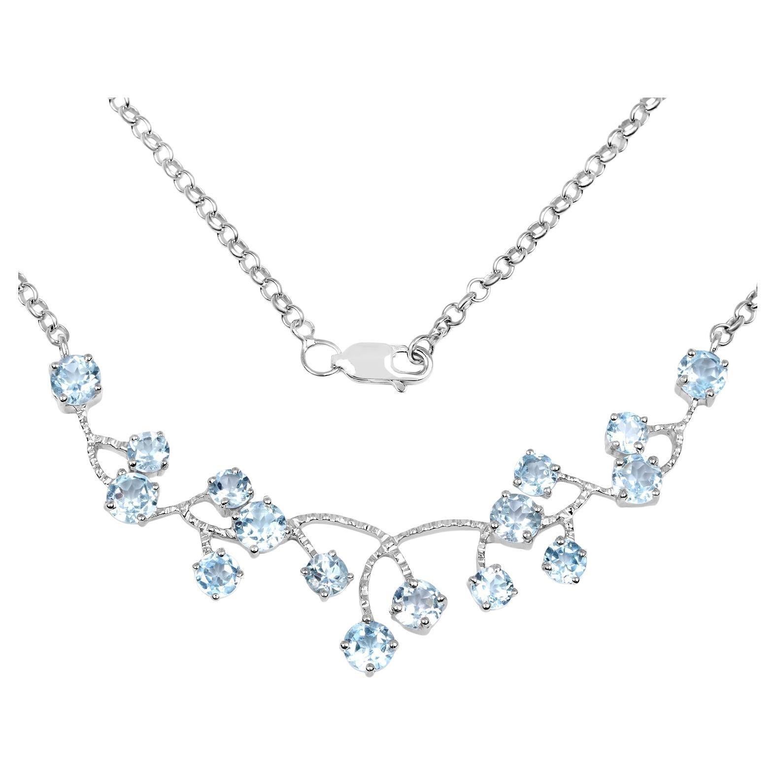 Halskette mit blauem Topas 7,35 Karat Sterlingsilber (Rundschliff) im Angebot