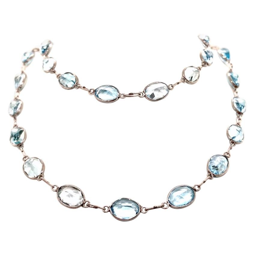 Blue Topaz Necklace in Spectacle Setting in 18K White Gold For Sale