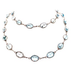 Blue Topaz Necklace in Spectacle Setting in 18K White Gold