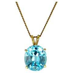 Blue Topaz Necklace Pendant 6 Carat Oval 14K Yellow Gold Birthstone 6ct